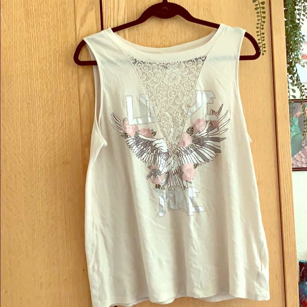 Express lace tank top with eagle and rose design